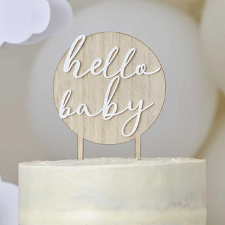 Ginger Ray | Hello Baby Wood & Acrylic Baby Shower Cake Topper | Baby Shower Supplies NZ