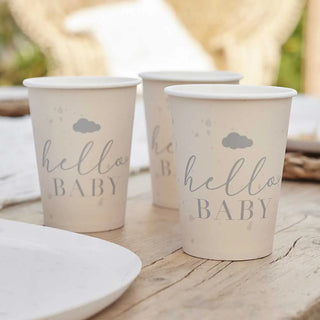 Ginger Ray | Hello Baby Neutral Cups | Neutral Baby Shower Supplies NZ