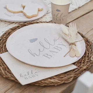 Ginger Ray | Hello Baby Neutral Plates | Neutral Baby Shower Supplies NZ