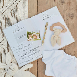 Ginger Ray Hello Baby Neutral Linen Baby Journal Book