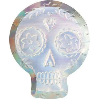 Meri Meri | Holographic skull plates pack of 8 | Halloween party supplies NZ