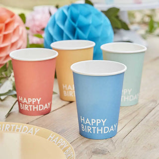 Ginger Ray | Brights Happy Birthday Cups | Colourful Party Supplies NZ