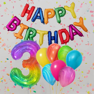 Rainbow 3rd Birthday Balloons | 3rd Birthday Party Supplies NZ
