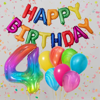 Rainbow 4th Birthday Balloons | 4th Birthday Party Supplies NZ