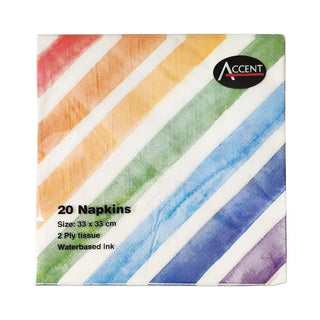 Watercolour Rainbow Stripes Napkins - Lunch 20 Pkt - CLEARANCE