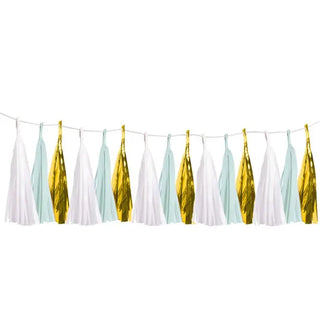 Mint Gold & White Tassel Garland | Baby Shower Supplies NZ