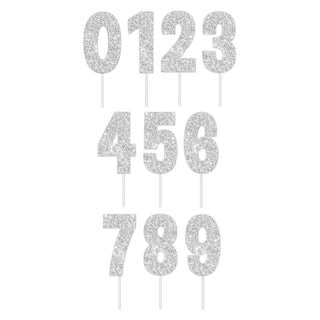 Silver Glitter Number Cake Toppers | Silver Cake Decorations