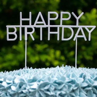 Pearl White Metal Happy Birthday Cake Topper | White Party Supplies NZ