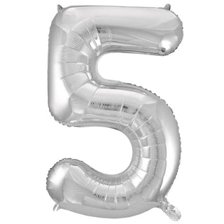Giant Silver Number Foil Balloon - 5