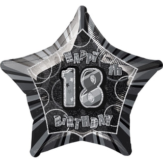 Happy 18th Birthday Prismatic Black Star Foil Balloon | 18th Birthday Party Supplies NZ