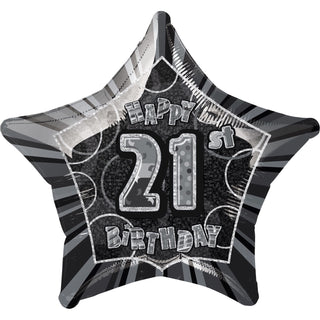 Happy 21st Birthday Prismatic Black Star Foil Balloon | 21st Birthday Party Supplies NZ