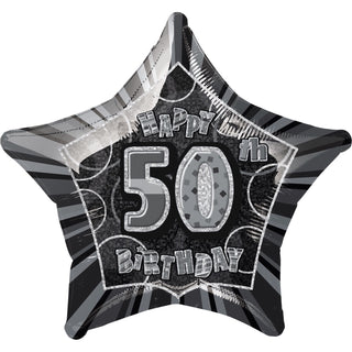 Happy 50th Birthday Prismatic Black Star Foil Balloon | 50th Birthday Party Supplies NZ