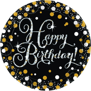 Sparkling Black Happy Birthday Prismatic Plates - Dinner 8 Pkt