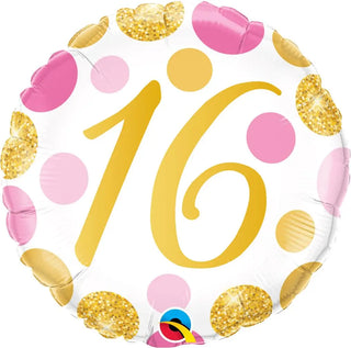Age 16 Pink & Gold Dots Foil Balloon