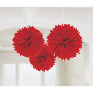 Red Tissue Pom Pom Decorations - 3 Pkt