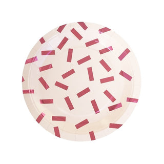 Pink Metallic Confetti Plates | Pink Confetti Plates | Metallic Confetti Plates | NZ Party Supplies |