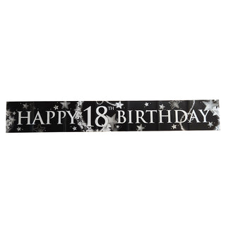 Silver & Black Star Happy 18th Birthday Banner | 18th Birthday Party Supplies NZ