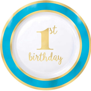Blue 1st Birthday Plates - Lunch 10 Pkt