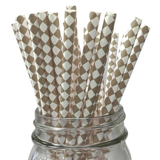 Beige Harlequin Diamond Paper Straws - 25 Pkt