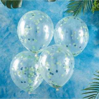 Ginger Ray Dinosaur Party Blue and Green Confetti Balloons