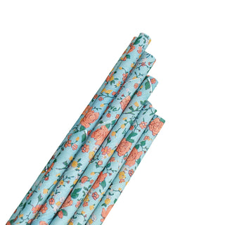 Green Vintage Floral Straws - 25 Pkt