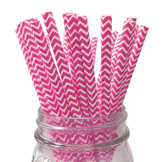 Hot Pink Chevron Paper Straws - 25 Pkt
