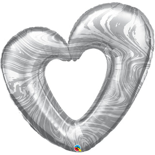 Marble Silver Heart Supershape Foil Balloon