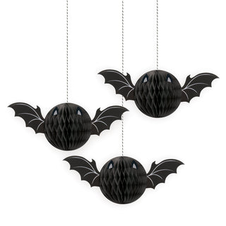 Black Bat Hanging Honeycomb Decorations - 3 Pkt