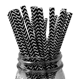 Black Chevron Paper Straws - 25 Pkt