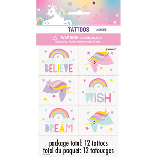 Pastel Unicorn Tattoos - 12 Pkt