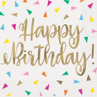 Bright Triangle Happy Birthday Napkins - Lunch 16 Pkt