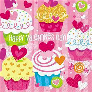 Cupcake Hearts Happy Valentine's Day Napkins | Valentines Day Tableware NZ