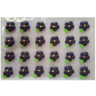 Icing Drop Flowers with Leaf 19mm Edible Decorations - Purple