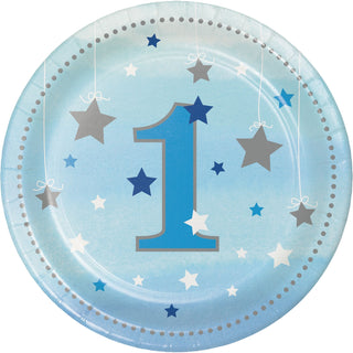 One Little Star Number 1 Blue Plates - Lunch 8 Pkt