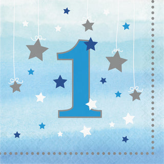 One Little Star Blue 1st Birthday Napkins - Lunch 16 Pkt