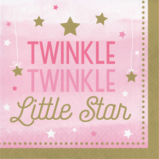 One Little Star Pink Napkins - Lunch 16 Pkt