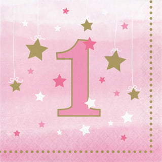 Pink 1st Birthday Napkins | Pink 1st Birthday Party Supplies NZ