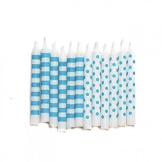 Powder Blue Dots & Stripes Candles | Blue Party Supplies NZ