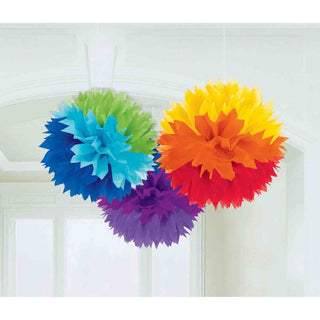 Rainbow Tissue Pom Pom Decorations - 3 Pkt