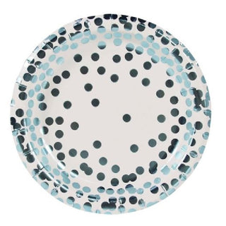 Metallic Blue Confetti Plates | Blue Confetti Party | Metallic Blue Confetti Party | NZ Party Supplies |
