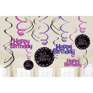 Pink Celebration Happy Birthday Swirl Decorations | Pink Party Supplies NZ