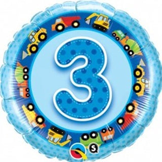 Number 3 Trucks and Diggers Foil Balloon