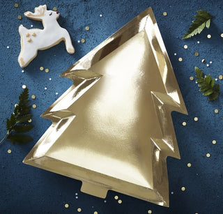 Ginger Ray Gold Foiled Christmas Tree Shaped Plates | Xmas Tableware NZ