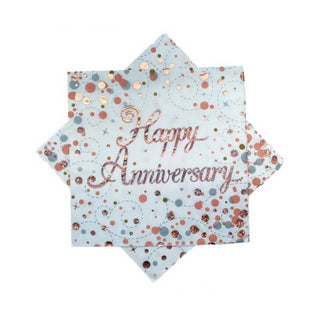 Sparkling Fizz Rose Gold Happy Anniversary Napkins - Lunch 16 Pkt