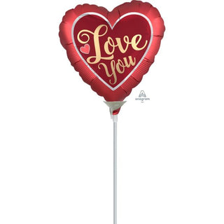Love You Red & Gold Heart Mini Foil Balloon - Add to Balloon Garland