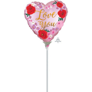 Love You Painted Floral Heart Mini Foil Balloon - Add to Balloon Garland