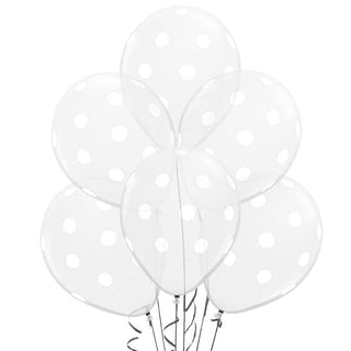 40cm Clear Polka Dot Balloon - 6 Pkt | White Party Supplies NZ