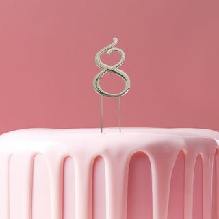 Silver Number 8 Cake Topper