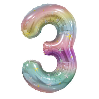 Giant Pastel Rainbow Number Foil Balloon - 3