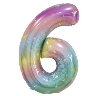Giant Pastel Rainbow Number Foil Balloon - 6